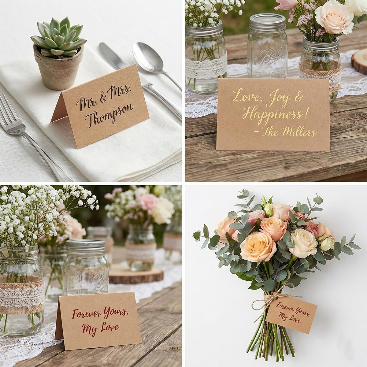 Place Cards - 150 Pack Kraft Tent Cards, 4 x 3.5 in Double-Sided Name Cards for Table Setting with Pre-Scored Fold, Rustic Wedding Seating Cards & Food Labels for Party Buffet