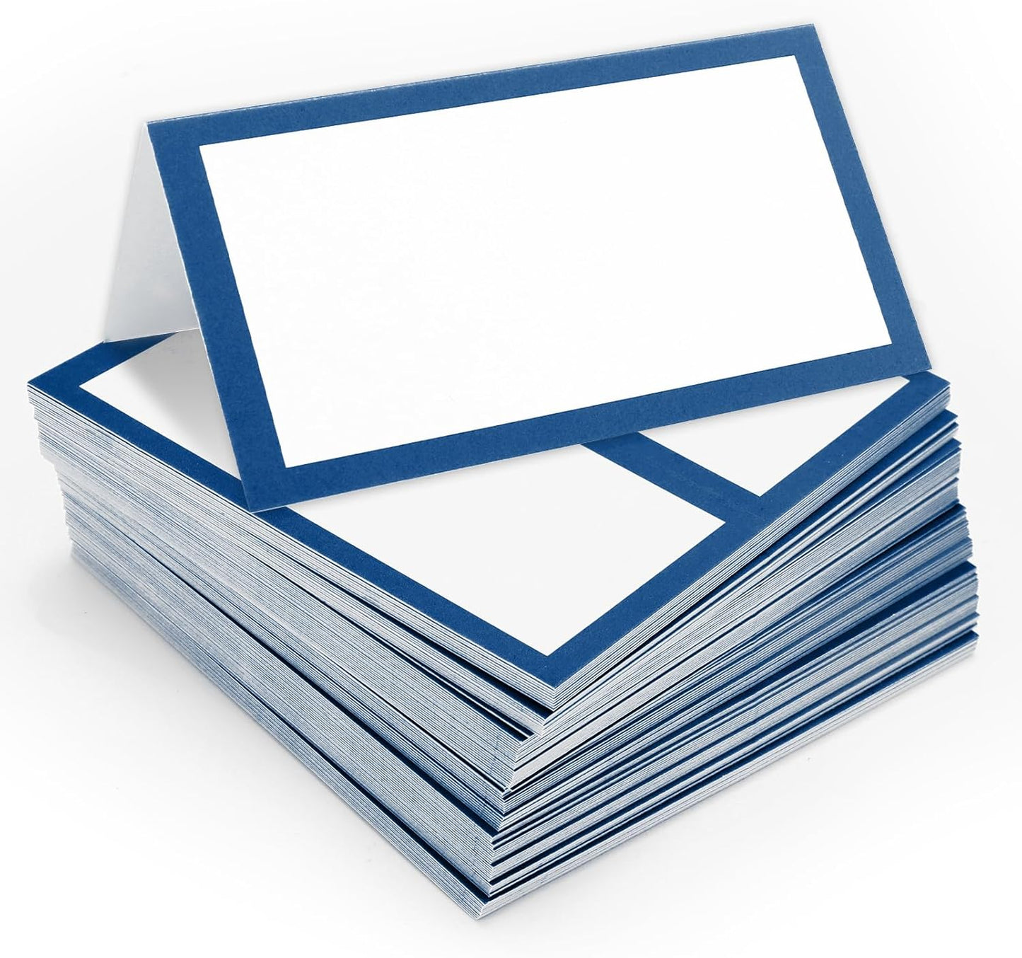 Whaline 100Pcs Navy Blue Place Cards 3.5 x 2 Inch White Blank Tented Cards Wedding Seating Cards for Party Table Setting Supplies