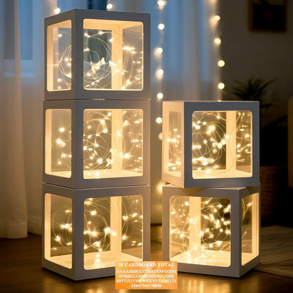 Ledido Transparent Balloon Boxes, Clear Balloon Boxes with 5 Pcs String Lights and 78 Letters for Baby Shower Gender Reveal 2026 New Year Grad Party Birthday Anniversary Bridal Decor - 5 White Boxes