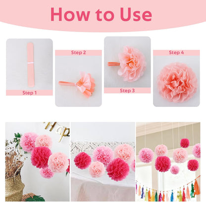 BEISHIDA Hot Pink Tissue Hanging Paper Flowers Ball Decorations Set for Mother's Day Birthday Valentine's Day Anniversary Bridal Baby Shower Wedding Backdrops Home Outdoor Party Supplies(13 Packs)