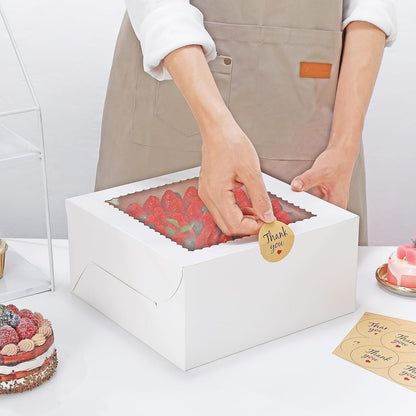 4pcs 6 Inch Cake Boxes with Sticks and Boards for Cookies, Small Cakes, Mini Desserts, Bento, and Bakery, Cupcake Box for Birthday, Party, Wedding, Mother's Day, Christmas（6x6x5 inch）