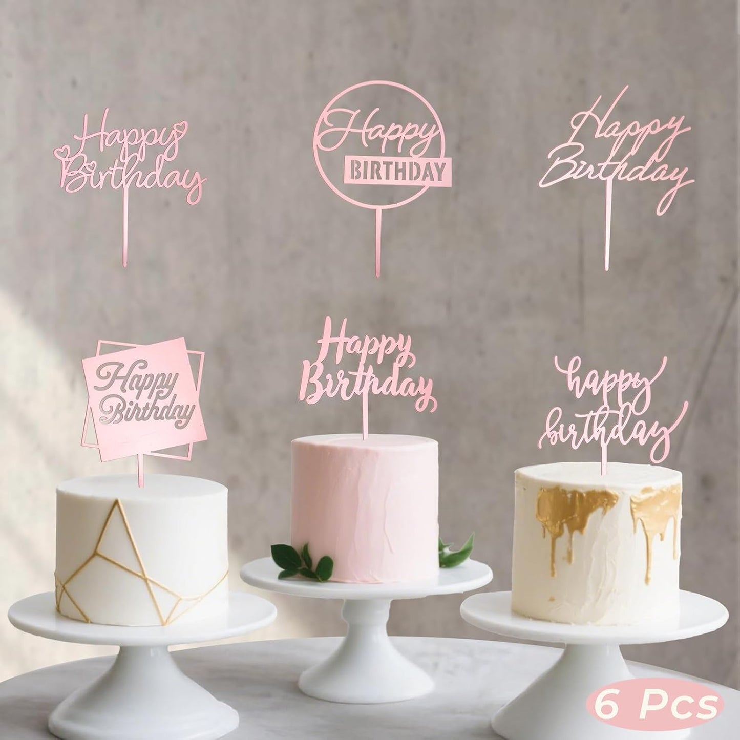 6 Pcs Black Happy Birthday Cake Toppers Set, Acrylic Cake Decoration for Birthday Party