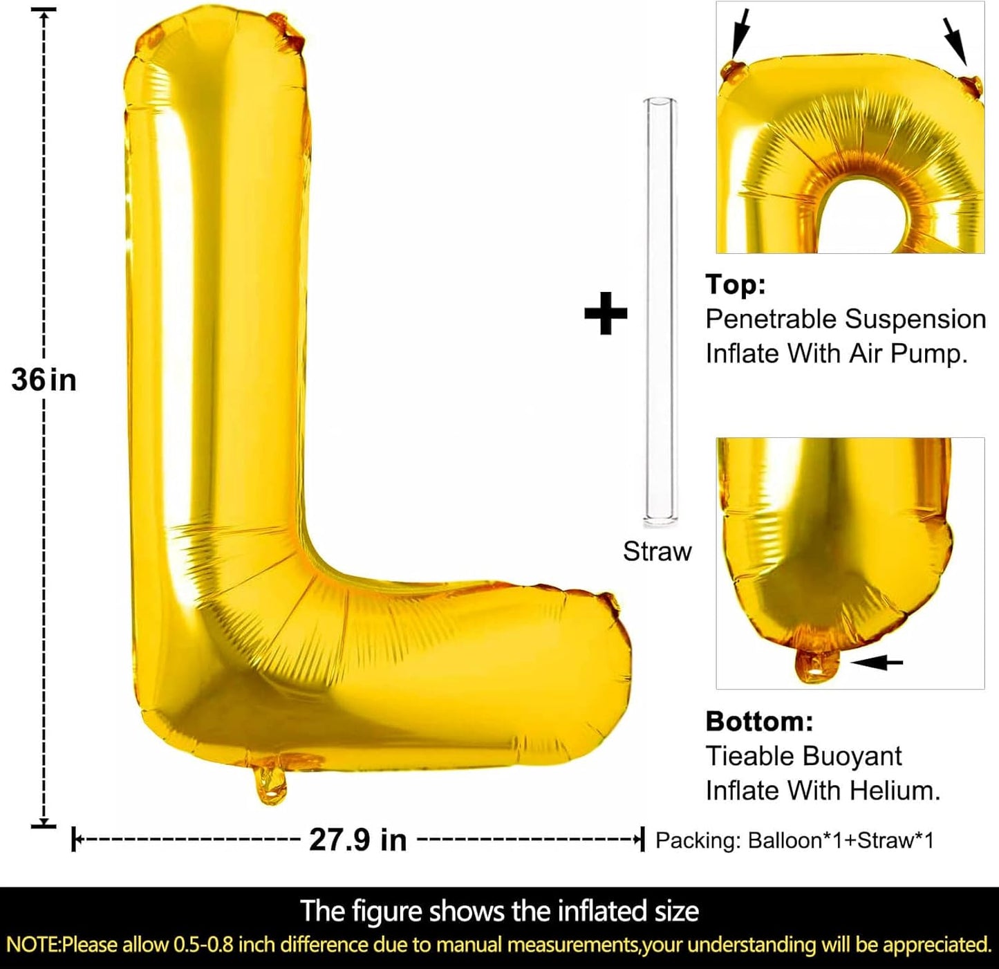 Lovoir 40 Inch Large Gold Letter A Balloons Big Size Jumbo Mylar Foil Helium Balloon for Birthday Party Celebration Decorations Alphabet Gold A