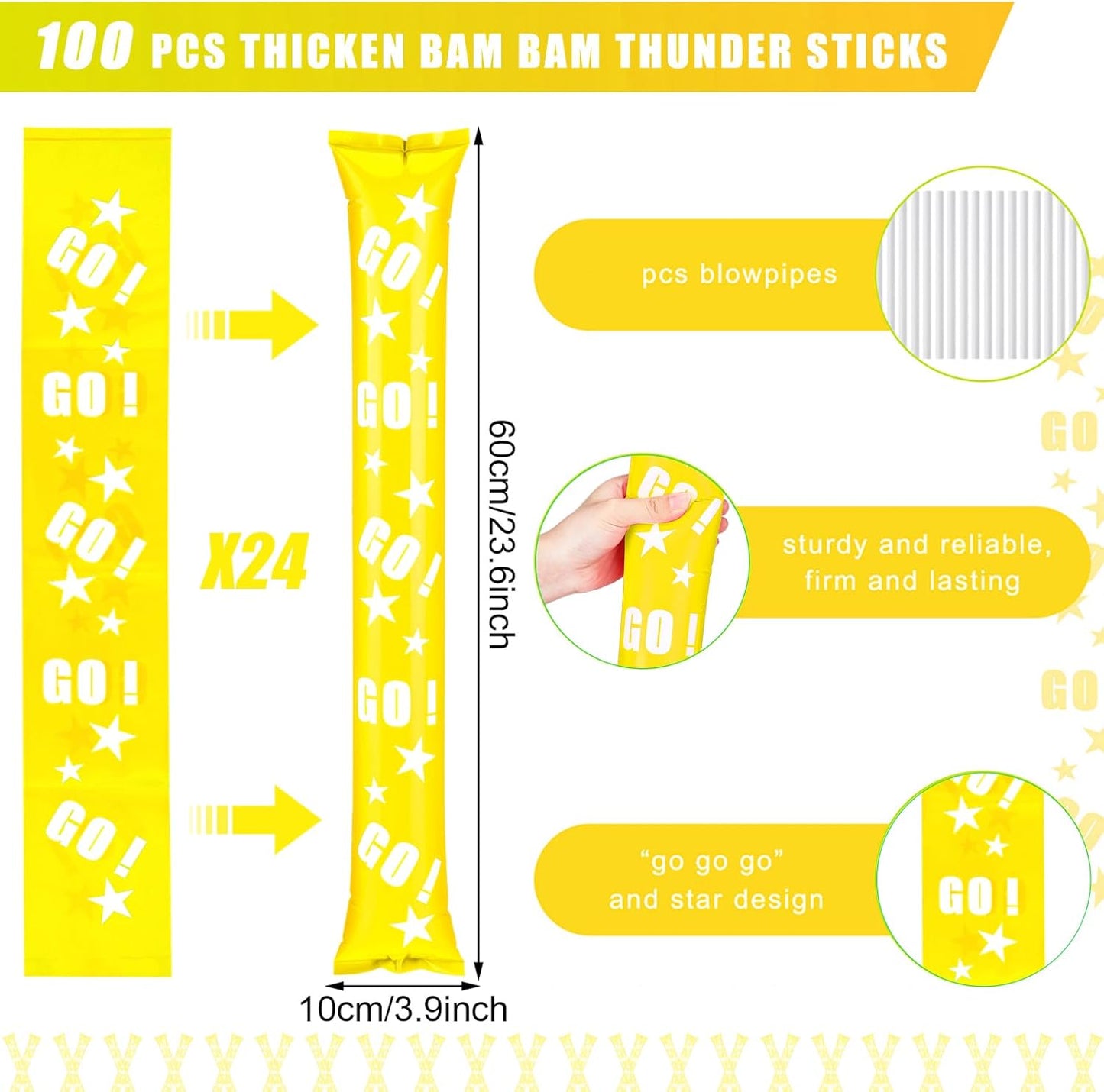 Hungdao 100 Pcs Thunder Sticks Spirit Boom Sticks Cheerleading Football Noise Makers Inflatable Noisemakers for Party Dance Basketball Sporting Event