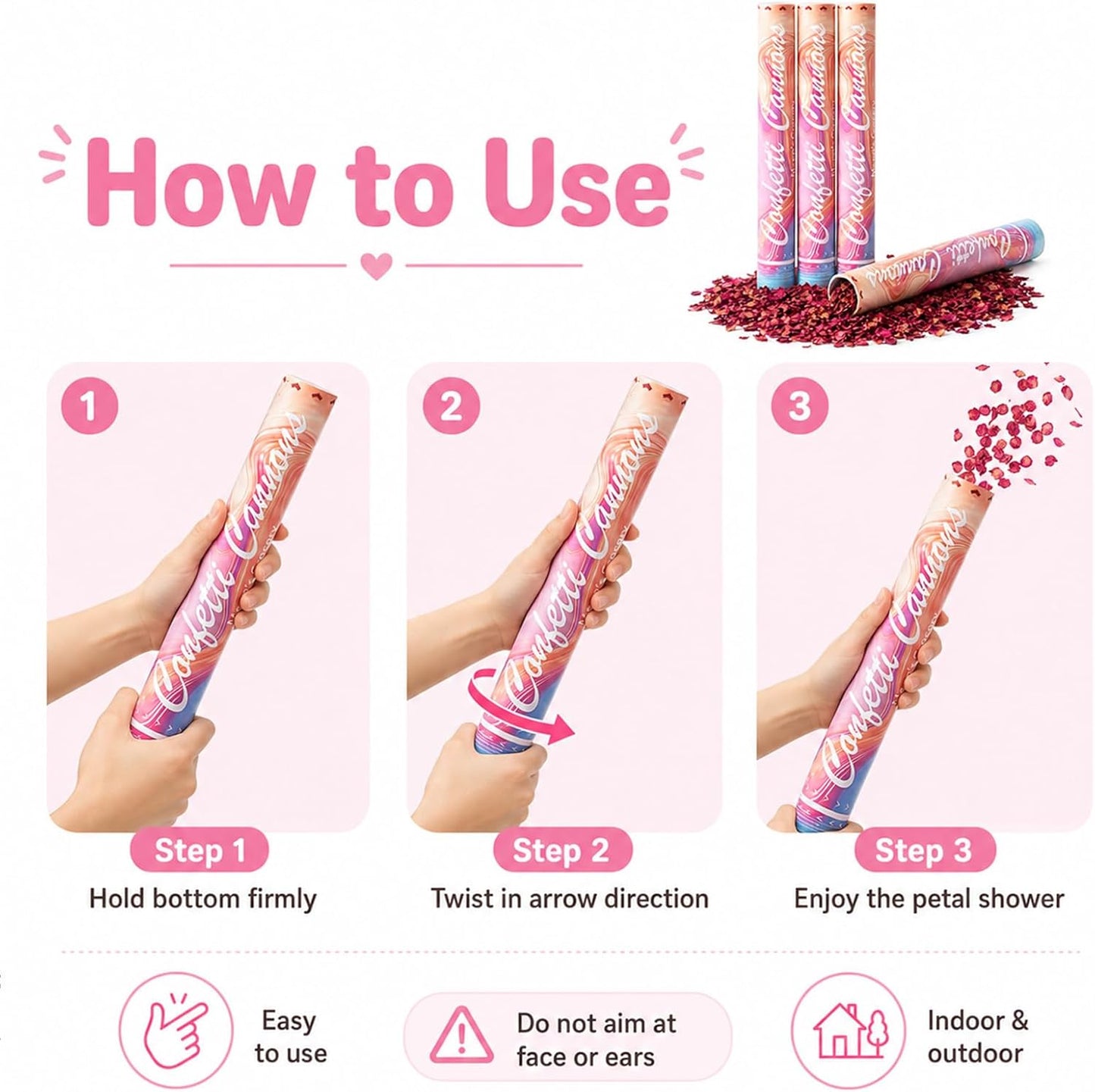 Meng's Grocery Natural Dried Flower Petal Confetti Cannon, 4pcs Rose Petals Party Supplies Confetti Poppers, Biodegradable Petals Confetti Cannon for Wedding, Birthday, Graduation