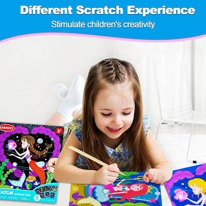 JUNQIU Scratch Art for Kids, Unicorns Black Rainbow Scratch Art Paper Set-Arts and Crafts & Supplies, DIY Activity & Party Games, Gifts for Toddlers, Girls & Boys Ages 3, 4, 5, 6, 7, 8