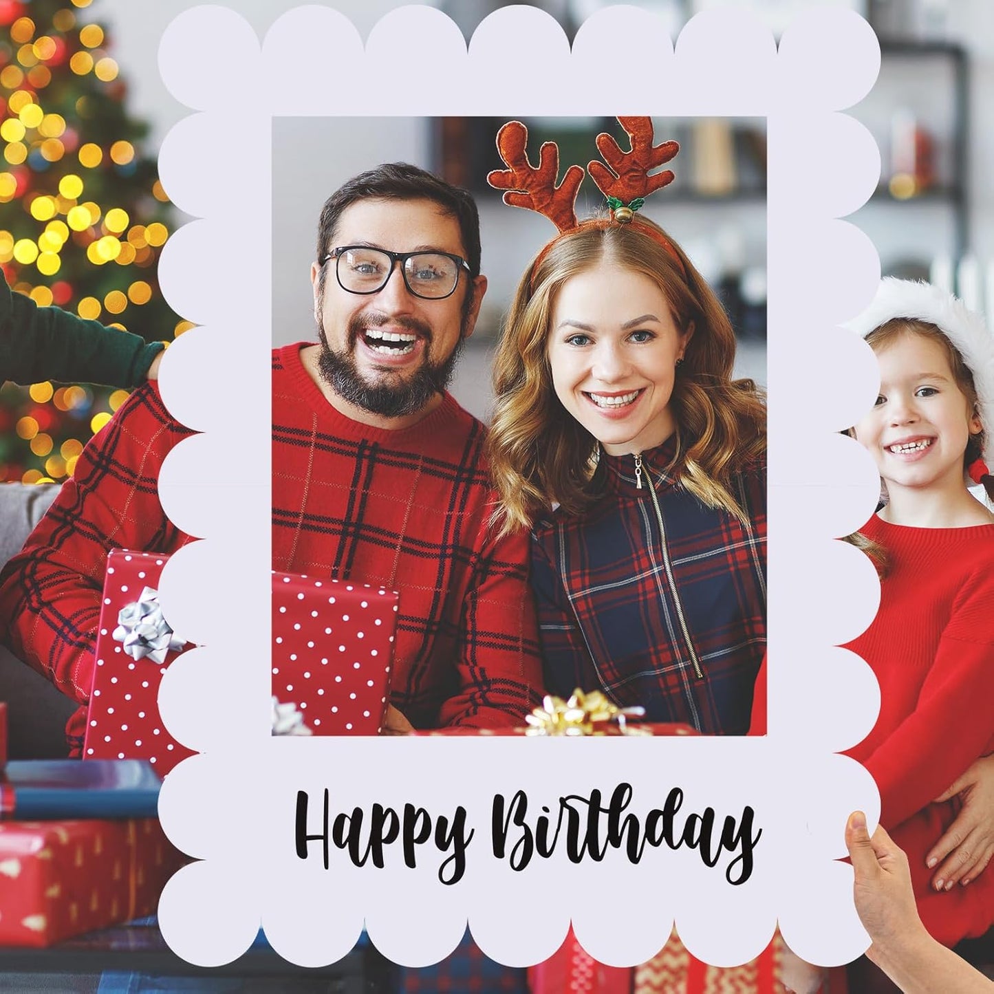 Beeveer 32 x 24 Inch Extra Large Happy Birthday Photo Booth Selfie Frame Props Picture DIY Cutouts Photo Backdrop Cardboard Props for Party Supplies Favors(Vertical,Shiny Gold)