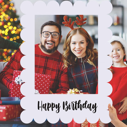 Beeveer 32 x 24 Inch Extra Large Happy Birthday Photo Booth Selfie Frame Props Picture DIY Cutouts Photo Backdrop Cardboard Props for Party Supplies Favors(Vertical,Shiny Gold)