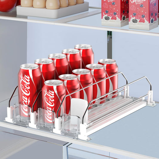 IBORING Drink Organizer for Fridge,Self Pushing Fridge Drink Organizer,Automatic Drink Dispenser for Fridge-Holds up to 30 Cans