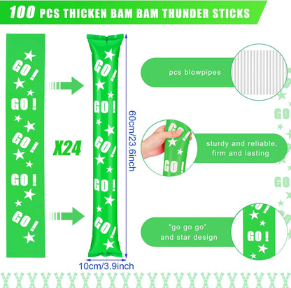 Hungdao 100 Pcs Thunder Sticks Spirit Boom Sticks Cheerleading Football Noise Makers Inflatable Noisemakers for Party Dance Basketball Sporting Event