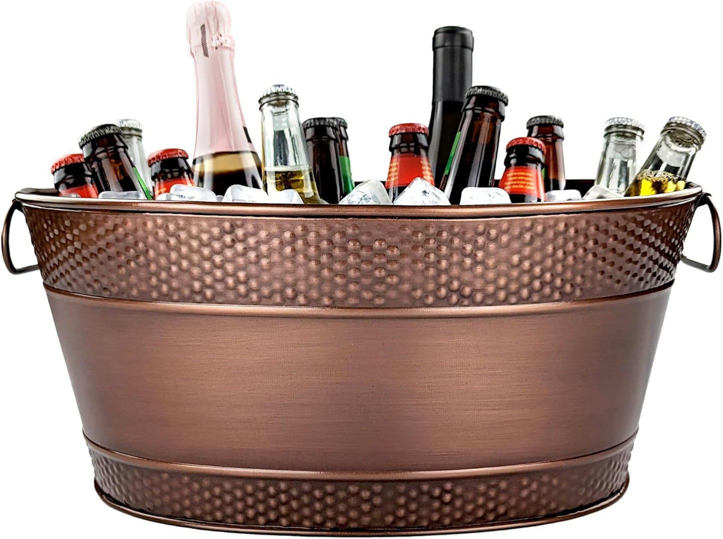 BREKX Galvanized Beverage Tub for Parties, Oval Drink Bucket with Handles, Colt Copper Finish Wine Cooler Bucket for Home Bar (15-Quarts, 16-Bottles), Long-Lasting for Years of Celebrations