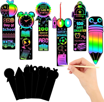 JUNEBRUSHS 30Pcs Ocean Crafts, Rainbow Magic Ocean Animals Scratch Bookmarks Under The Sea Party Favors Games for Activities Summer Arts and Crafts
