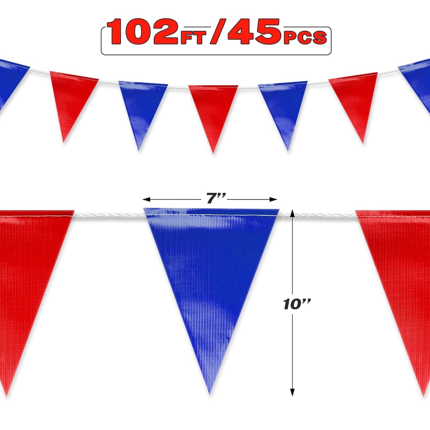 Black & White Pennant Banner Flags | Heavy-Duty Outdoor | OSHA 500lb Rated | Strand Fade Resistant 【102FT】