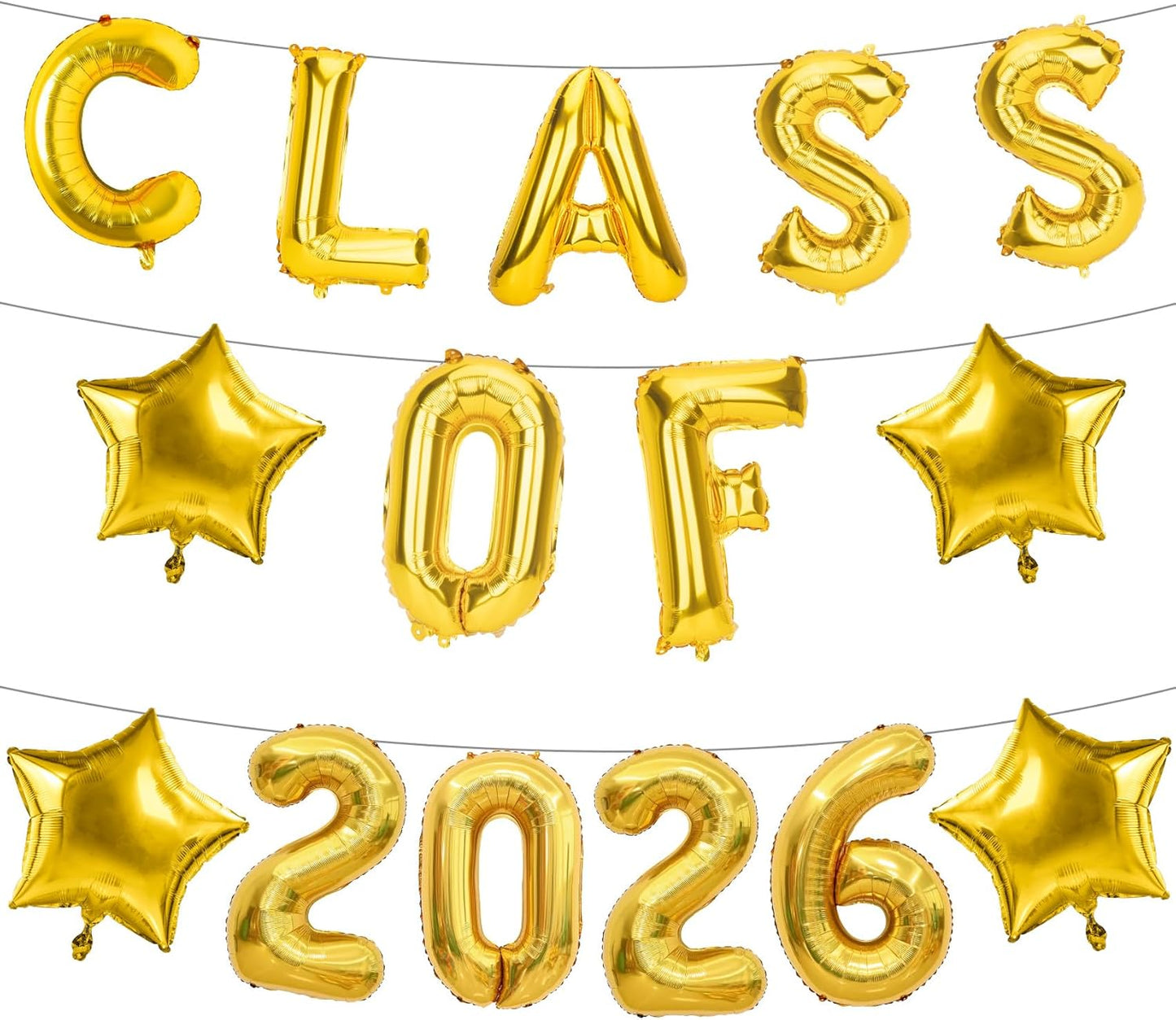 Graduation Balloons, Class of 2026 Balloons, 16Inch Gold Grad Class of 2026 Letters Foil Balloon Sign with Star Balloons, Class of 2026 Decorations for High School College Graduation Party Decorations