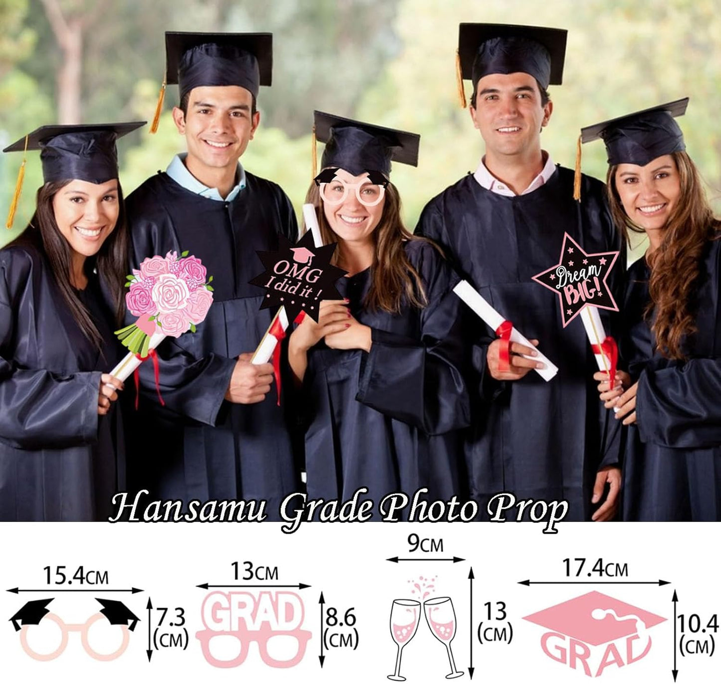 24Pcs 2026 Graduation Photo Booth Props, Pink Funny Class of 2026 Grad Selfie Photobooth Props for High School College Graduation Ceremony Party Decorations Supplies