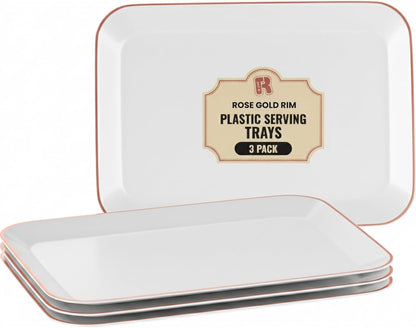 3 Pack Plastic Serving Trays for Party - Gold Serving Tray 8 x 11 Inch - Heavy Duty Dessert Trays for Food - Rectangular Party Serving Trays for Entertaining - Clear Cookie Platters