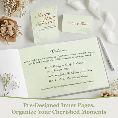 Guest Book for All Occasions – White Hardcover with Gold Foil, 120 Acid-Free Blank Pages, Includes Table Sign & Welcome Card | 8.66x6.69 Sign-in Book for Wedding, Party & Memorial