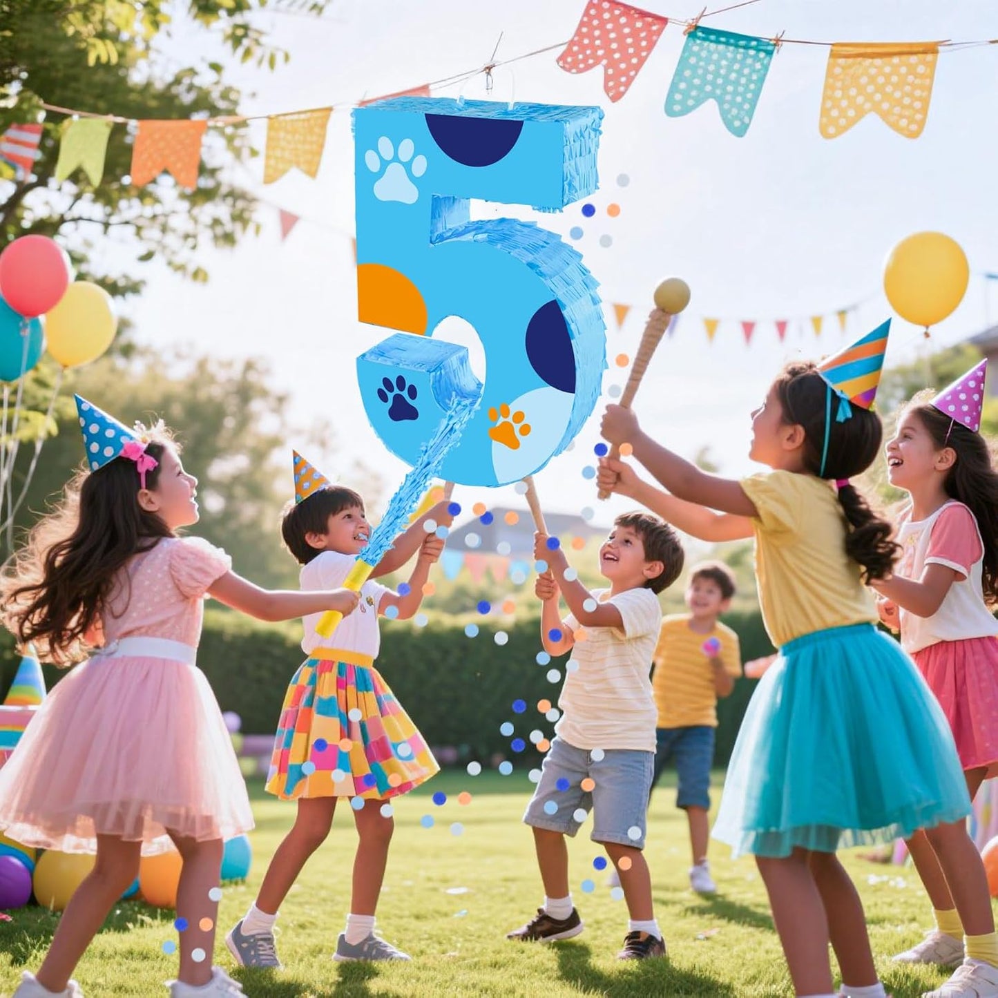 16 Inch Number 2 Dog Paw Pinata with 16 Inch Piñata Stick Blindfold Confetti for Boy Girl Kids 2nd Birthday Party Decorations (2nd)