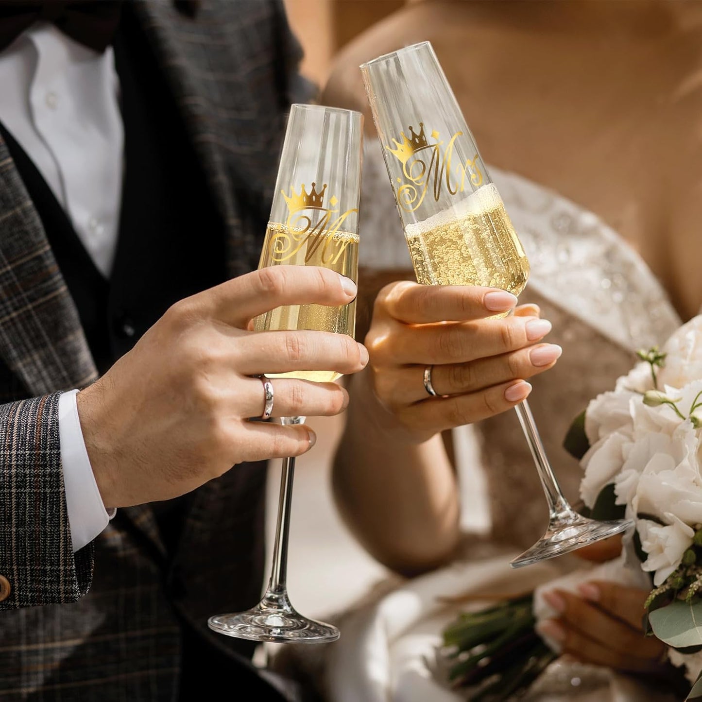 Wedding Cake Knife and Server Set, Bride Groom Mr and Mrs Champagne Flutes Glasses, Cake Cutting Set for Wedding with Forks, Bridal Shower Gifts Wedding Anniversary Engagement Gifts