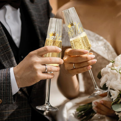 Wedding Cake Knife and Server Set, Bride Groom Mr and Mrs Champagne Flutes Glasses, Cake Cutting Set for Wedding with Forks, Bridal Shower Gifts Wedding Anniversary Engagement Gifts