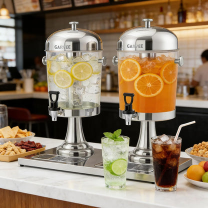 GarveeHome 2.2 Gallon Beverage Dispenser with Ice Core, Stainless Steel Cold Drink Dispenser with Stand, Spigot & Drip Tray for Lemonade, Iced Tea, Juice, Parties, Weddings & Events