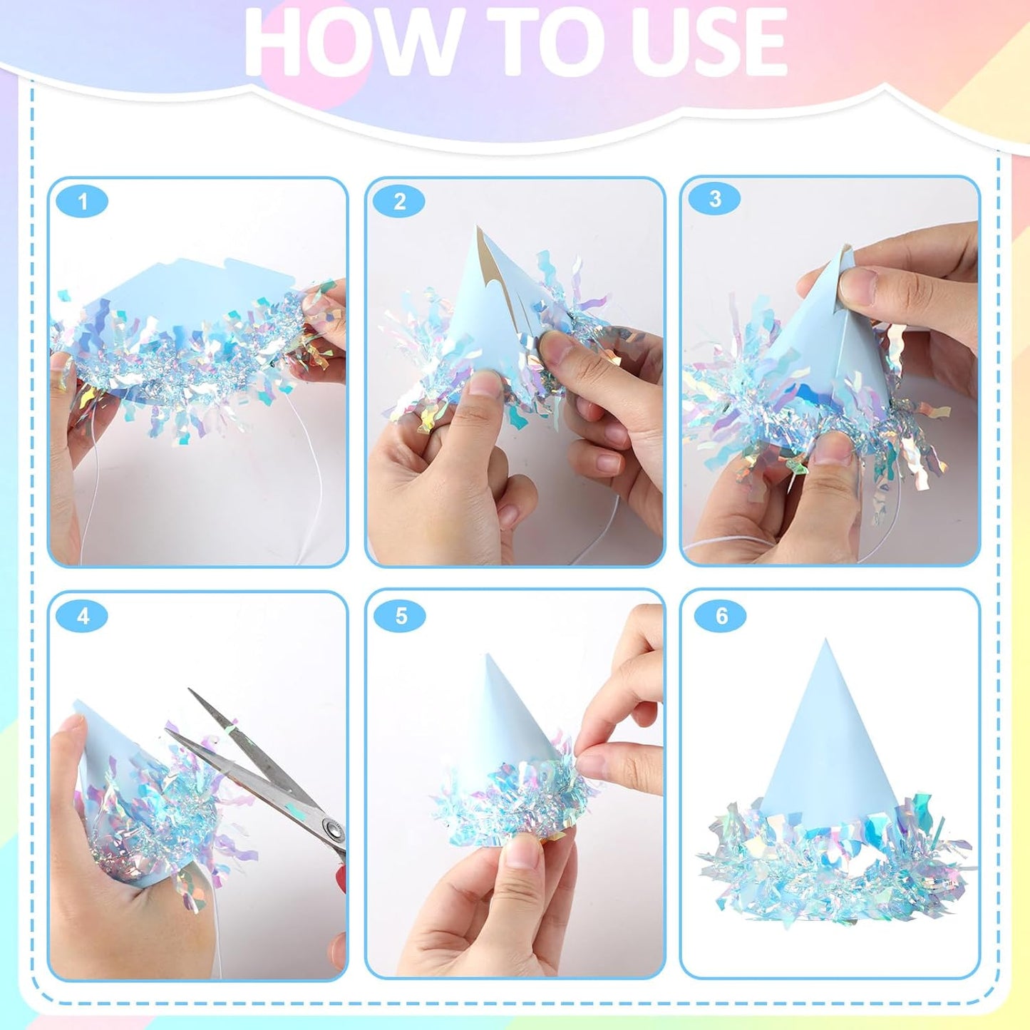24 Pcs Iridescent Foil Pastel Mini Party Hats for Dog Cat Birthday Party Supplies Pastel Rainbow Small Puppy Birthday Hats Colorful Paper Cone Caps for Dolls Animals Pets Grooming Costume Accessories