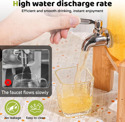 MOBYKE 2 PCS 1.1 Gallon Drink dispenser, Large Water Glass Beverage Dispenser With Wood Stand for Parties With Stainless Steel Spigot, Ideal for Lemonade,Juice, Tea, and Party Drinks