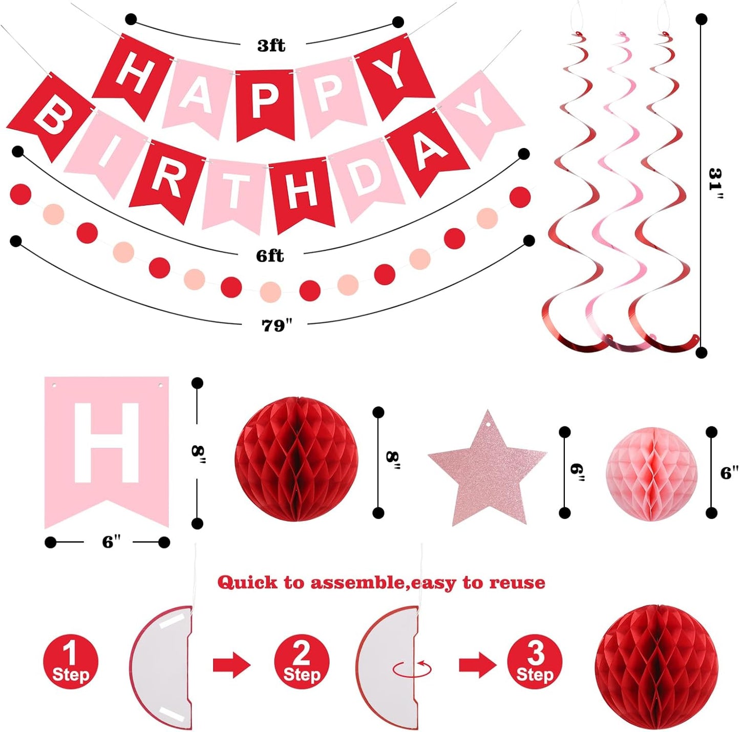 meowtastic Birthday Decorations, Happy Birthday Banner with Honeycomb Balls, Stars Hanging Swirl Streamers, Circle Dots Garland, Happy Birthday Party Decorations for Women Men Boys Girls (Blue)