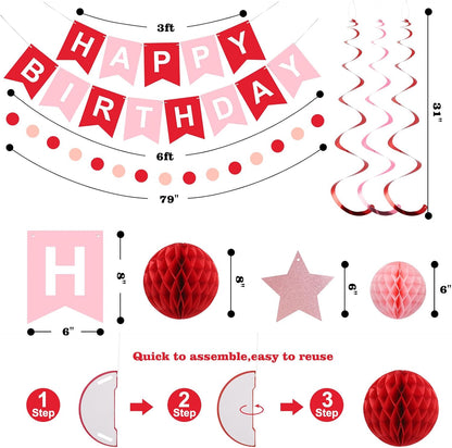 meowtastic Birthday Decorations, Happy Birthday Banner with Honeycomb Balls, Stars Hanging Swirl Streamers, Circle Dots Garland, Happy Birthday Party Decorations for Women Men Boys Girls (Blue)