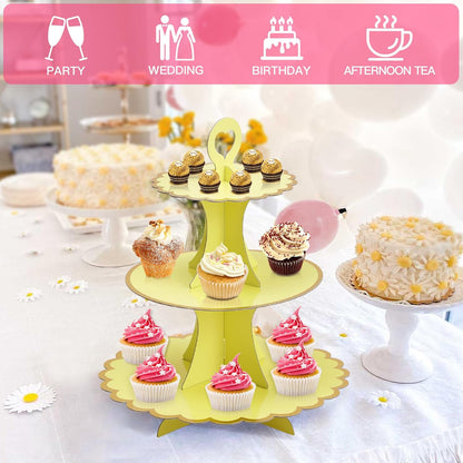 Soleebee 3-Tier Cupcake Stand, Cardboard Cupcake Tower, Cup Cake Stand Tower for Birthday Wedding Party Decoration, Cupcake Tier Stand Desserts Display 1 Set (Purple Gold)
