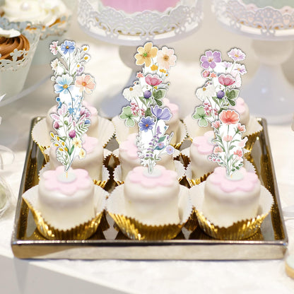 Rngmsi Flower Birthday Cupcake Toppers Decorations, 40PCS Wildflower Baby in Bloom Baby Shower Cake Decorations for Girls Women, Garden Floral Fairy Party Decor