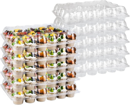 24 Counts x 10 Sets Cupcake Containers Cupcake Boxes Plastic Cupcakes Carrier Holders for Clear Plastic Disposable Cupcakes Container with Detachable Tall Lid