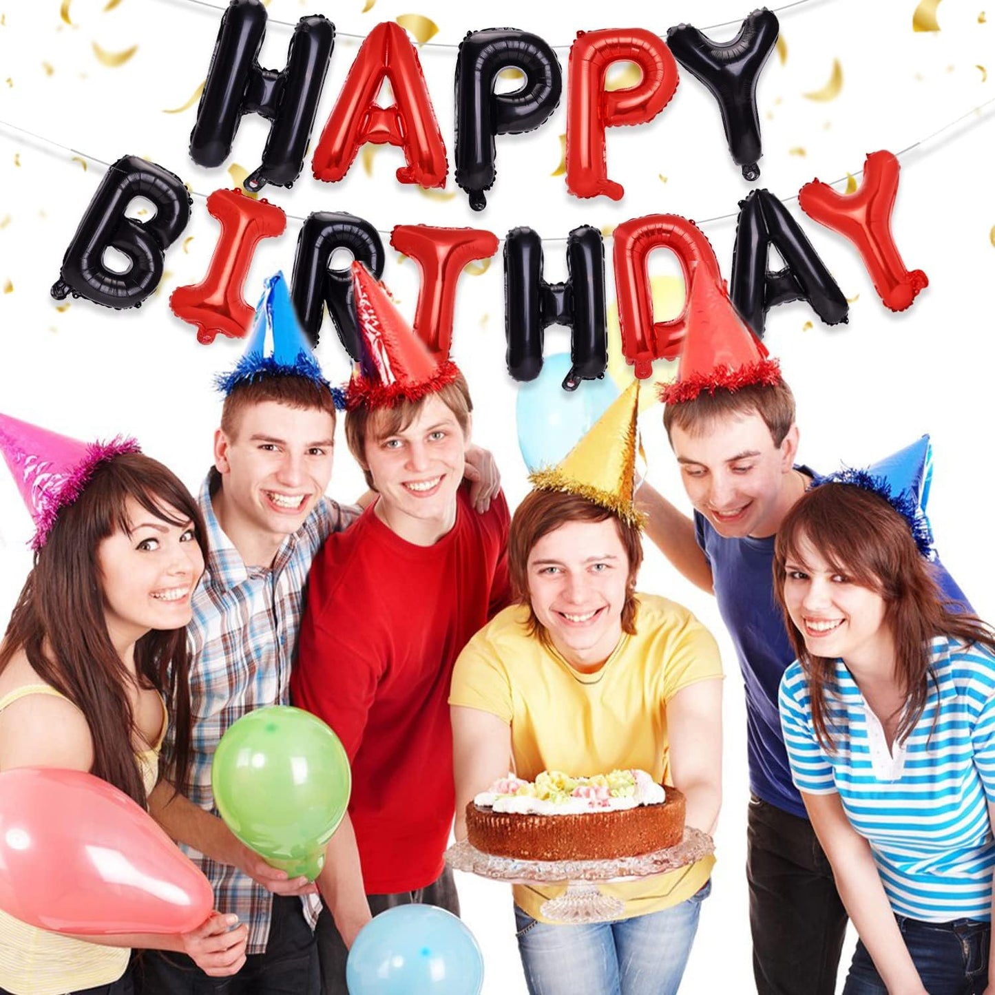 PIGETALE Happy Birthday Banner, 16 Inch Mylar Foil Letters Sign Bunting Happy Birthday Balloon Letters Balloons Reusable Ecofriendly Material for Girls Boys Kids Women Men (Hot Pink)