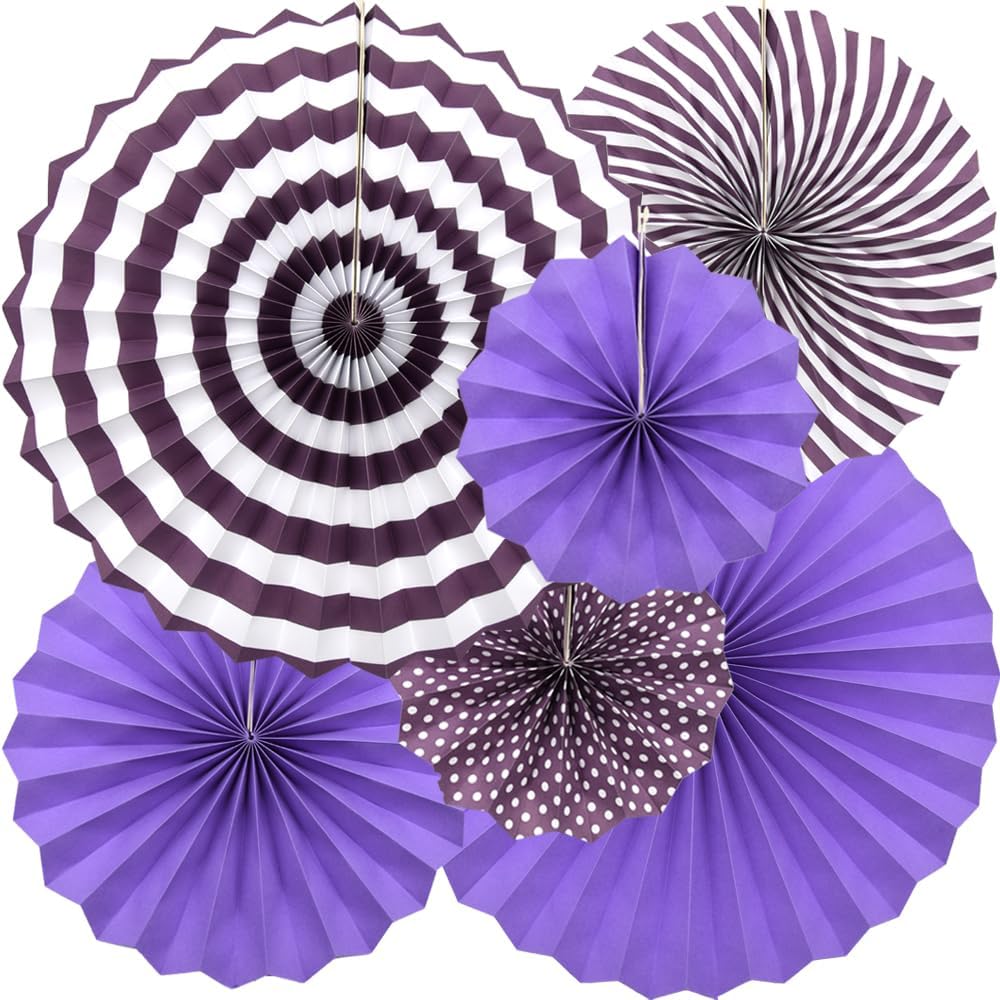 Hocansen 6PCS Paper Fan Garland Paper Fans Party Decorations 8/12/16in Hanging Papers Fans Set Round Papers Fans Pattern Garland for Birthday, Wedding (ZS/Pink)