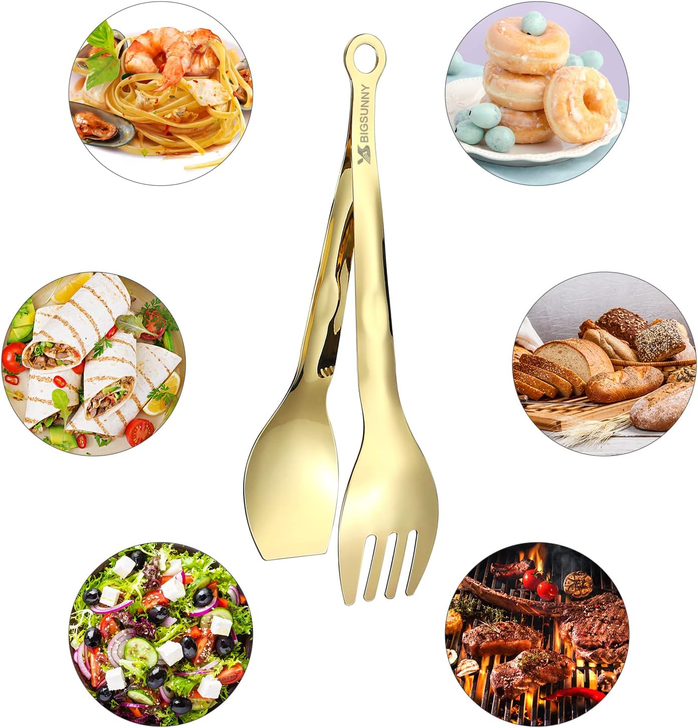 Mini Appetizer Tongs Stainless Steel Set of 4, MSY BIGSUNNY Small Serving Tongs, 6 Inch(15.2cm, Silver)
