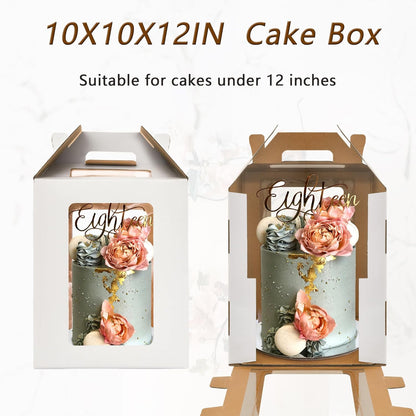 12x12x14 Inch Tall Cake Boxes with windows,10in 12in Tall Cake Carrier, Large Tiered Cake Box,Durable White Bakery Box, Layer Cake Box, large cake box(2pack)
