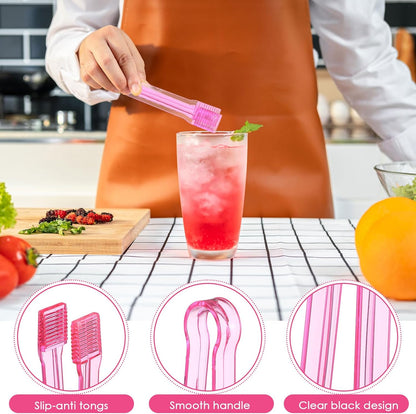 LemonRoad 10 Pcs Plastic Buffet Serving Tongs, 6.3 Inches Clear Kitchen Tongs Mini Small Disposable Serving Utensil for Party Food Ice Salad Buffet Appetizer Catering Barbecue Cookies(Clear Blue)
