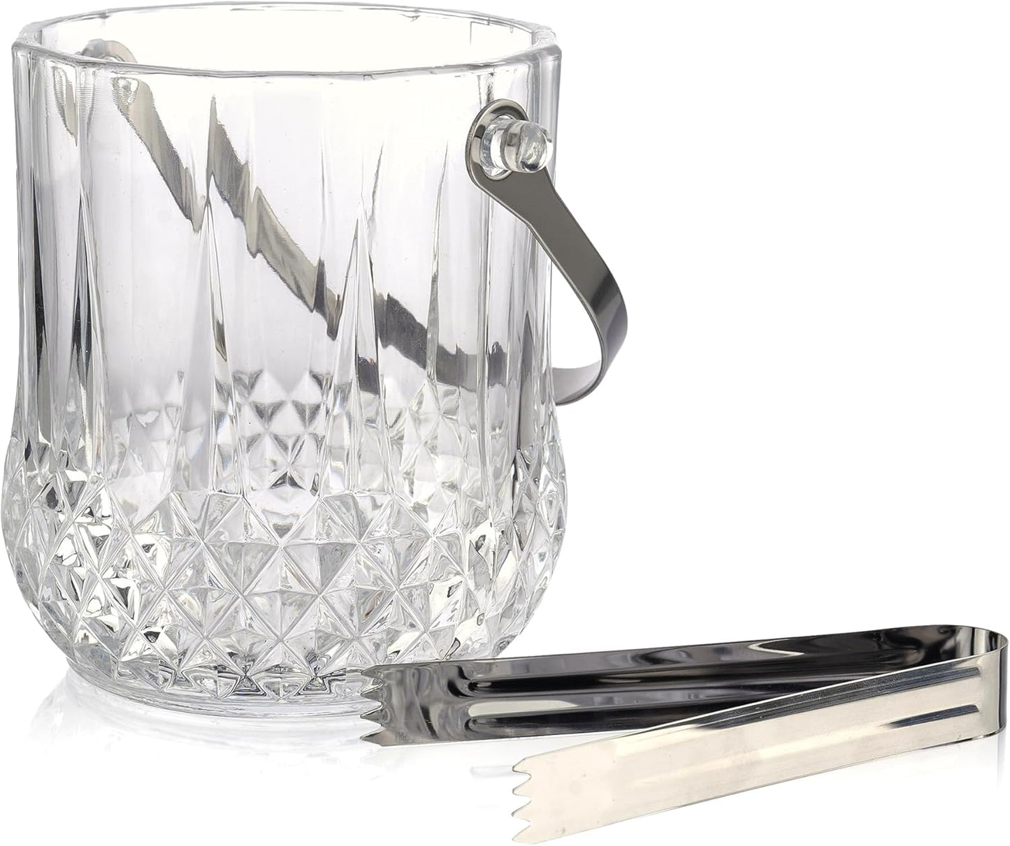 Glass Ice Bucket with Handle and Stainless Steel Tongs - Glass Ice Buckets for Party,Wine, Beer, Champagne, Cocktail Bar, Mini & Portable, 1000ml