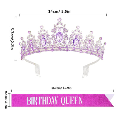 CAVETEE Red Black Birthday Crown and Sash for Women Sash & Rhinestone Tiara Set Red and Black Party Decorations Birthday Queen Crowns Tiaras for Women
