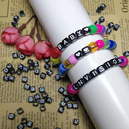 Amaney 1400pcs Glow Letter Beads, Heart Beads Whit Elastic Beading Cord,4x7mm Round Acrylic Alphabet Beads for Friend Bracelet Jewelry Making