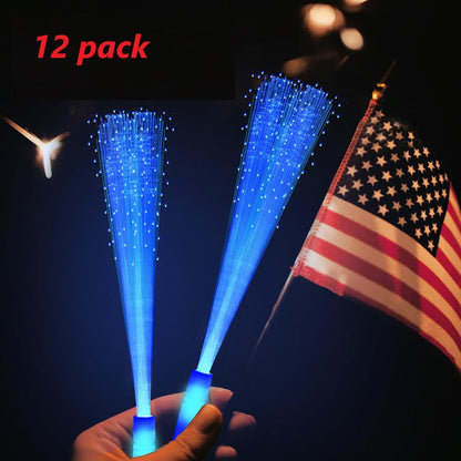 12 Pack Blue Glow Fiber Optic Wands Bulk Light Up Wand Glow Sticks with 3 Light Modes for Mardi Gras Carnival 4th of July Halloween Bar Concert Birthday Party Favors