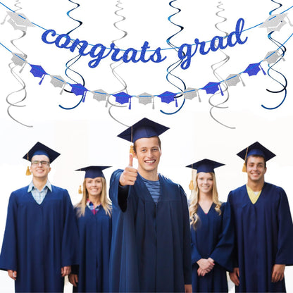 Navy-Blue White Silver Tissue Pom-Poms - 15pcs 5 Size Party Decorations Paper Flowers,Graduation Wedding Baby Bridal Shower Room Hanging Decorations Boy Birthday Party Backdrop Decor Panduola