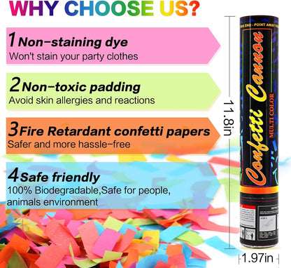 12 Pack Red Biodegradable Confetti Cannon-Confetti Poppers for Wedding, Graduation, Birthday, New Year's Eve Celebration Valentines Day Wedding Engagement Anniversary Bridal Shower Party Supplies