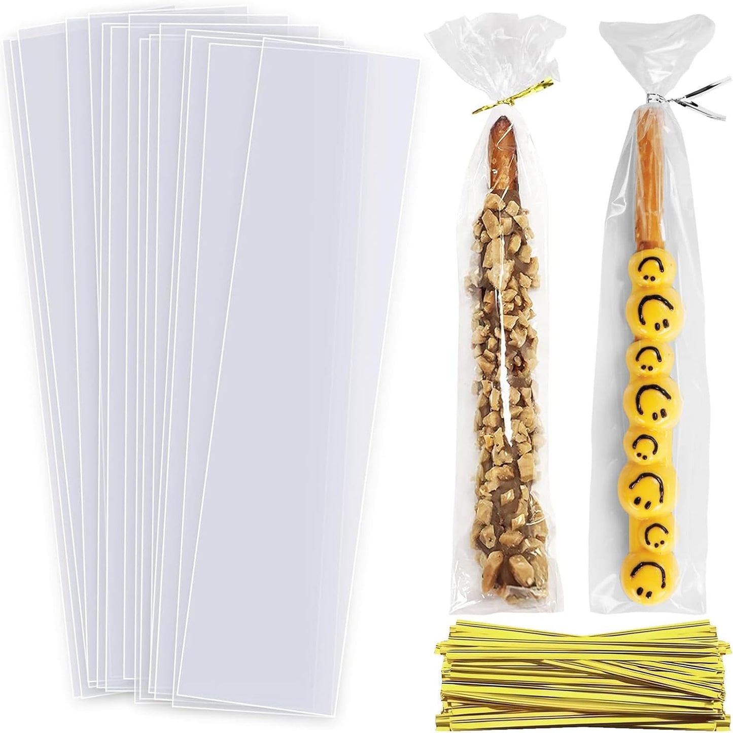 Clear Candy Bags 100pcs 6X10 Cellophane Treat Bag Party Favor Goodie Cake Pop Gift Apple Cello for Gift Baskets Bakery Cookie with Ties