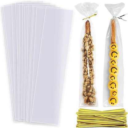 Clear Candy Bags 100pcs 6X10 Cellophane Treat Bag Party Favor Goodie Cake Pop Gift Apple Cello for Gift Baskets Bakery Cookie with Ties
