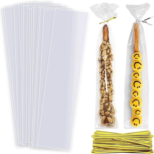 Clear Candy Bags 100pcs 6X10 Cellophane Treat Bag Party Favor Goodie Cake Pop Gift Apple Cello for Gift Baskets Bakery Cookie with Ties