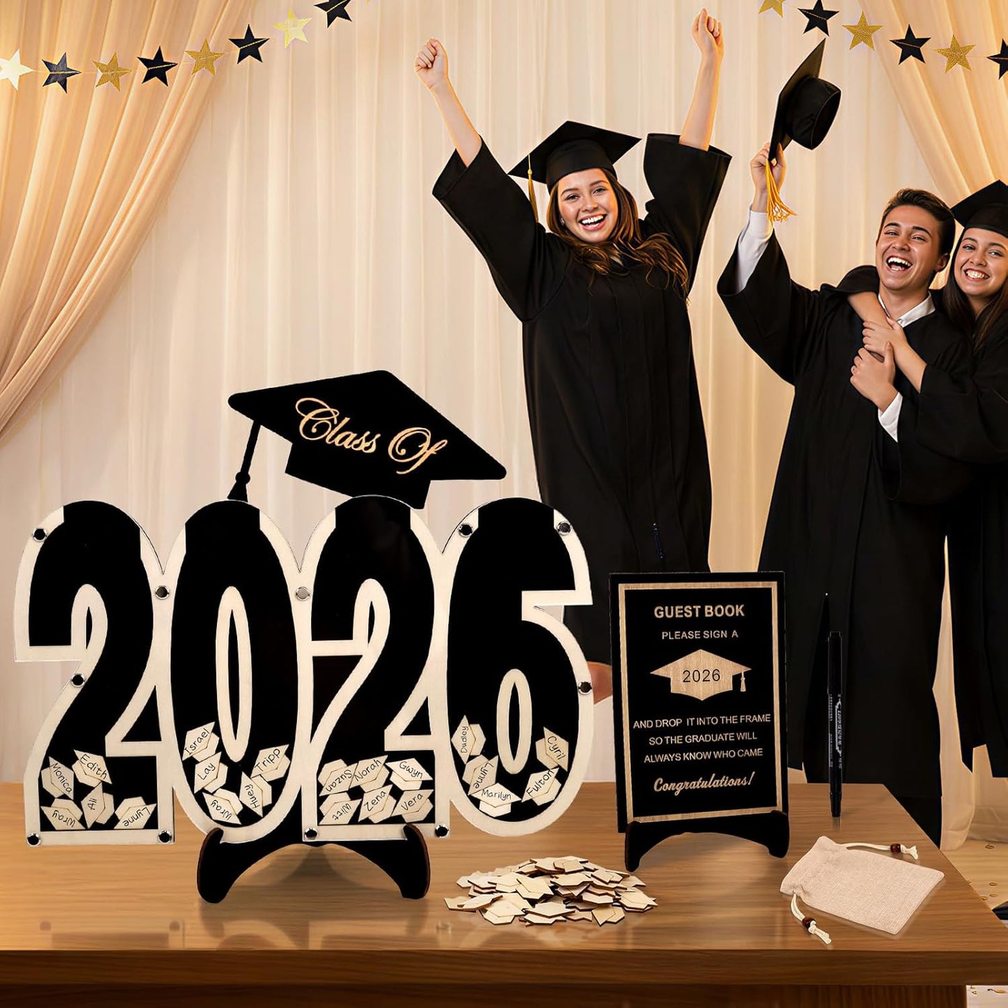 2026 Graduation Guest Book Alternative, Black Happy Graduation Party Decorations, Class of 2026 Congrats Graduates Signature Guestbook Gifts for College High School Students Friends Men Women