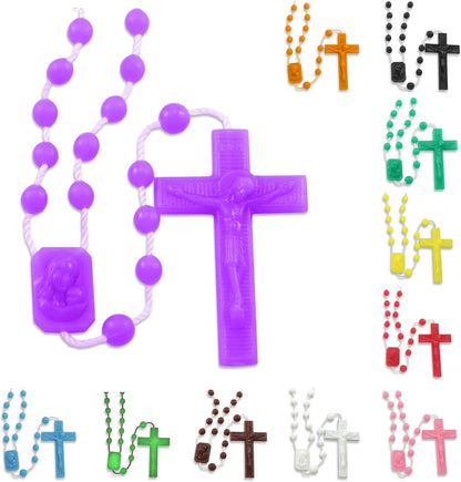 RosaryMart Catholic Rosary Beads for Prayer – Glow in the dark Plastic Rosary Necklace with Crucifix, Durable Nylon Cord, Made in Italy, Devotional Prayer Beads for Women and Men – Pack of 25