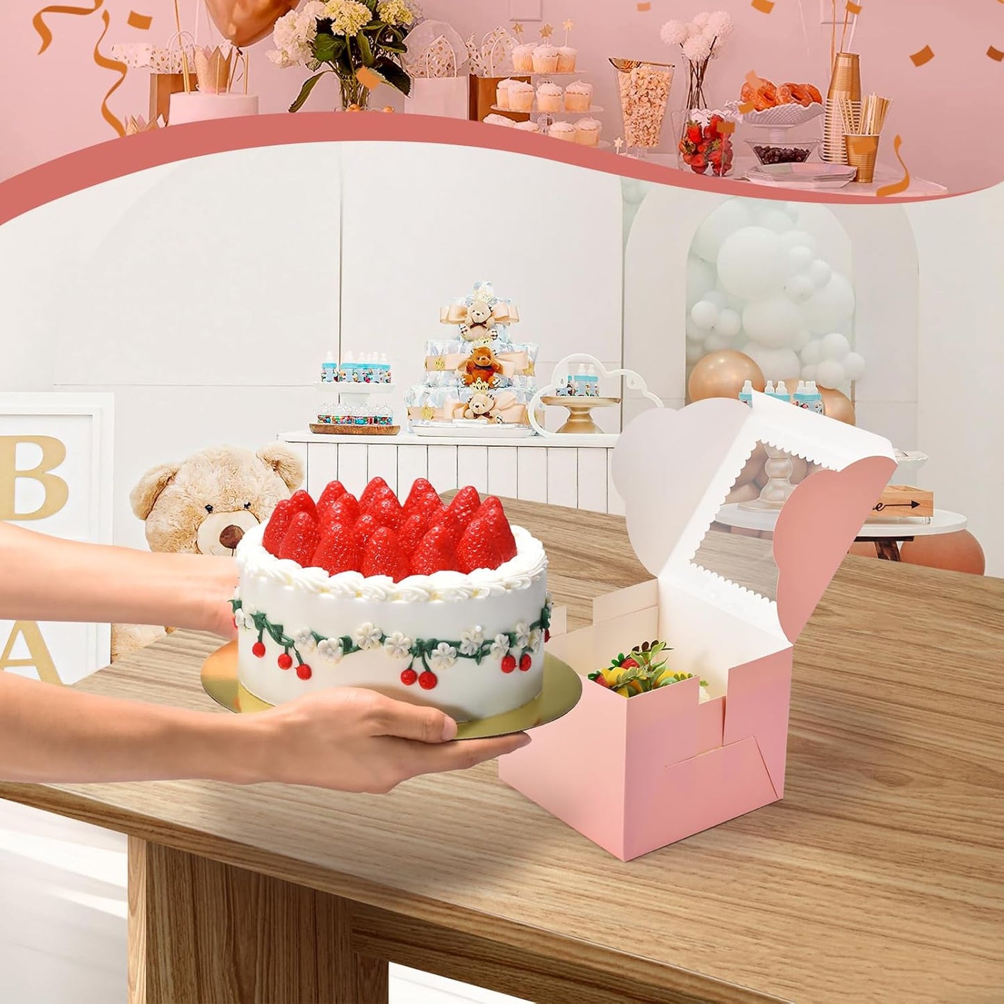 20Pcs 8 Inch Cake Boxes with Window, 8x8x5 Inches Brown Bakery Boxes, Cake Carrier Container for Pastries, Pie, Cookies, Chocolates, Cupcakes, Birthday Party, Wedding