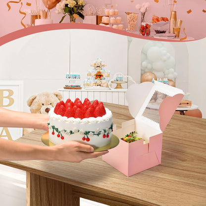 20Pcs 8 Inch Cake Boxes with Window, 8x8x5 Inches Brown Bakery Boxes, Cake Carrier Container for Pastries, Pie, Cookies, Chocolates, Cupcakes, Birthday Party, Wedding